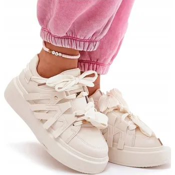 Dámské tenisky DÁMSKÉ TENISKY Z EKO KŮŽE NA PLATFORMĚ ŠNĚROVACÍ BÉŽOVÉ 38