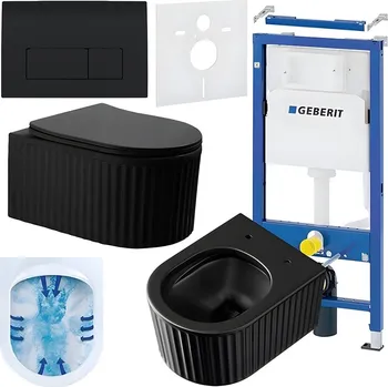 Klozet BPS-koupelny Podomítkový modul Geberit DuoFix s WC mísou LA-MTB-RIM-03 + ovládací tlačítko Delta 50 černá lesk