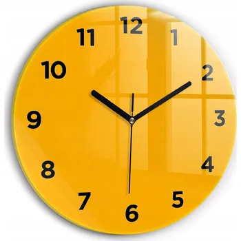 Hodiny Moderní skleněné nástěnné hodiny s potiskem Tmavě Žlutá kulatý průměr 30 cm