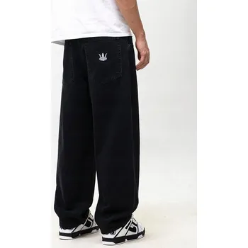 Pánské kalhoty ŠIROKÉ DŽÍNOVÉ KALHOTY Super Baggy Pánské Černé Jigga Wear KORUNA M
