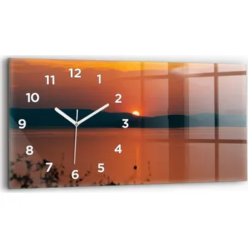 Hodiny Moderní skleněné nástěnné hodiny horizontální 60x30 cm Jezero Balaton večer