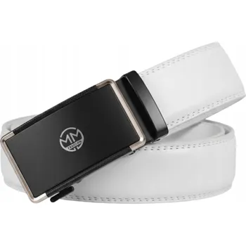 Opasek Bílý kožený Pásek ke kalhotám s černou přezkou, elegantní moderní Dárek