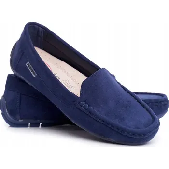 Dámské mokasíny SEMIŠOVÉ TMAVĚ MODRÉ MOKASÍNY S PROFILOVANOU STÉLKOU VELIKOST 40