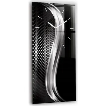 Hodiny Vertikální skleněné nástěnné hodiny s motivem Černá abstrakce kovu 30x60 cm