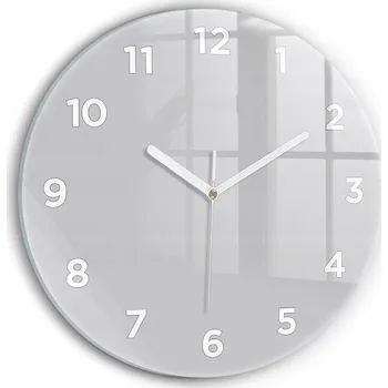 Hodiny Skleněné nástěnné hodiny do moderního interiéru s grafikou světle šedá fi30 cm