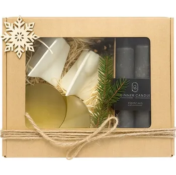 Svícen Dárková sada 2 svícny, 2 černé svíčky a 2 podložky pod svíčky