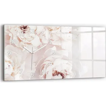 Hodiny Moderní skleněné nástěnné hodiny s potiskem horizontální 60x30 cm Květiny pivoňky