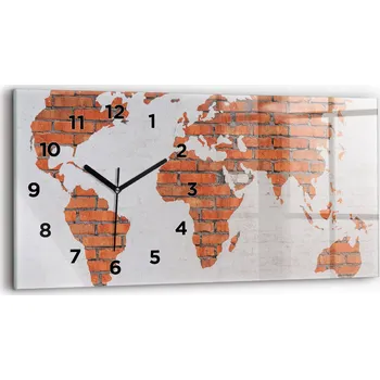 Hodiny Dekorativní nástěnné hodiny s krásnou grafikou 60x30 cm - Mapa světa z cihel