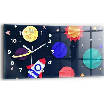 Hodiny Moderní skleněné hodiny s grafikou na zeď horizontální 60x30 cm Dětský vesmír