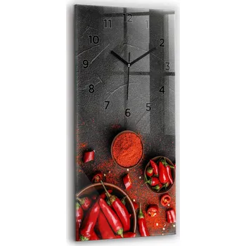 Hodiny Velké skleněné ozdobné nástěnné hodiny s červenými papričky