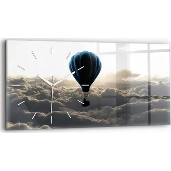 Hodiny Moderní skleněné nástěnné hodiny s potiskem 60 cm x 30 cm Balón na obloze