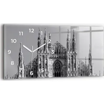 Hodiny Moderní skleněné foto hodiny na zeď 60 cm x 30 cm Katedrála Duomo Di Milano