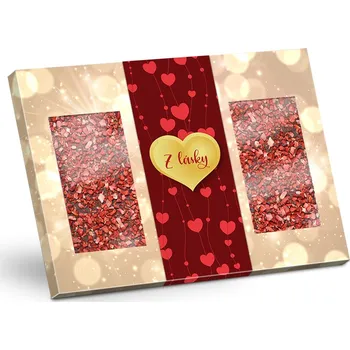 Čokoláda Selllot, s.r.o., K Hájům 34, 155 00 Praha 5 - Vyrobeno v EU Trojbalení čokolád - mléčná s posypem jahoda a mléčná - Béžová s rukávkem Srdíčka 300 g