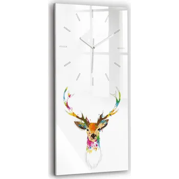 Hodiny Minimalistické Skleněné Foto Hodiny na Zeď Barevná hlava jelena 30x60 cm