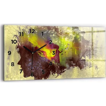 Hodiny Moderní skleněné hodiny s grafikou na zeď horizontální 60x30 cm Žena v lese