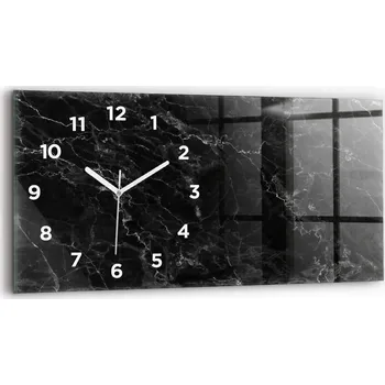 Hodiny Moderní skleněné nástěnné hodiny s potiskem horizontální 60x30 cm Černý mramor