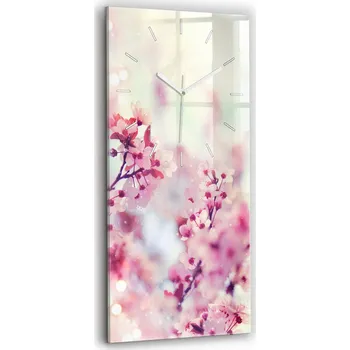 Hodiny Vertikální skleněné nástěnné hodiny do moderního interiéru Květiny jaro 30x60 cm