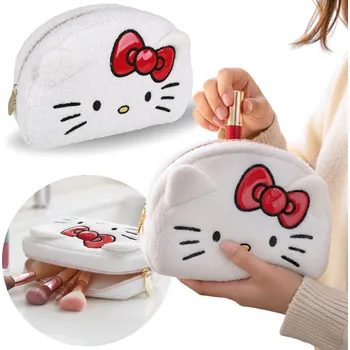 Kosmetická taška Hello Kitty Bílá cestovní kosmetická taštička, plyšová, prostorná 22x15x7 cm