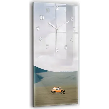 Hodiny Minimalistické skleněné nástěnné hodiny - Vozidlo v poušti Kamčatka 30x60 cm