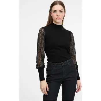 Dámský svetr Černý dámský svetr s krajkovými rukávy Orsay černá 3500269