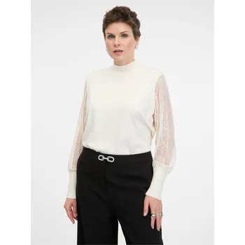 Dámský svetr Krémový svetr s krajkovými rukávy Orsay černá | krémová 3500268