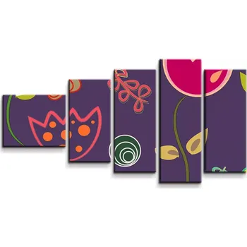 Obraz Sablio Obraz - 5-dílný Nakreslené květiny - 100x60 cm