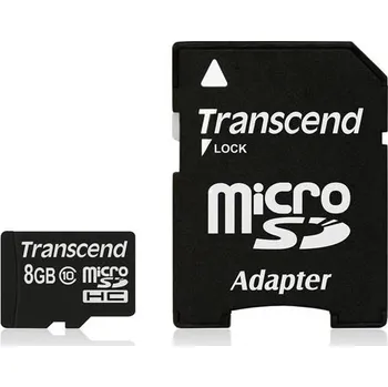 Paměťová karta Transcend Micro SDHC - 8GB Class 10 + Adaptér TS8GUSDHC10