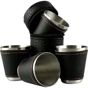 Sklenice SKLENIČKY KOVOVÉ SKLENIČKY NA VODKU POUZDRO 30 ml Sada 4 ks
