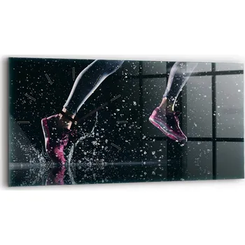 Hodiny Skleněné nástěnné hodiny do obýváku se vzorem Zdravý životní styl a běh 60x30 cm