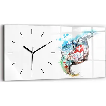 Hodiny Horizontální Foto Skleněné Hodiny Nástěnné Do Obýváku Švýcarské hodinky 60x30 cm