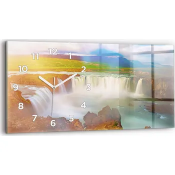 Hodiny Moderní skleněné nástěnné hodiny s potiskem 60x30 cm Godafoss na Islandu