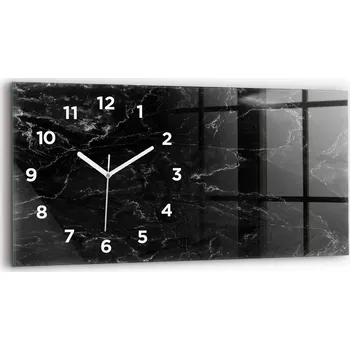 Hodiny Moderní skleněné nástěnné hodiny s potiskem horizontální 60x30 cm Černý mramor