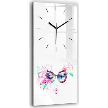 Hodiny Nástěnné skleněné hodiny do moderního interiéru Žena v brýlích 30x60 cm