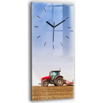 Hodiny Velké vertikální skleněné moderní nástěnné hodiny Farmář s traktorem 30x60