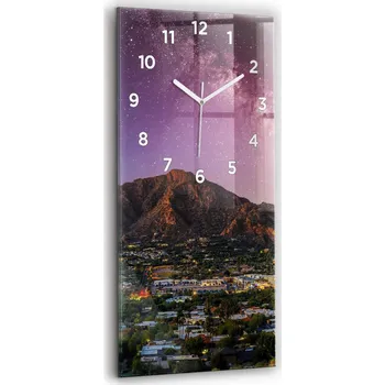 Hodiny Minimalistické skleněné nástěnné hodiny s motivem horské krajiny 30x60 cm