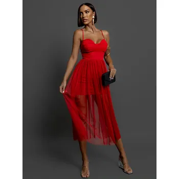 Dámské šaty Červené tylové šaty POLOWA Velikost: ONESIZE