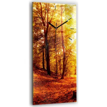 Hodiny Tiché skleněné hodiny na stěnu - Les v slunci, 30x60 cm
