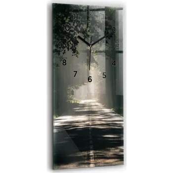 Hodiny Skleněné nástěnné hodiny tiché ručičky Obývací pokoj Lesní cesta a sluneční paprsky