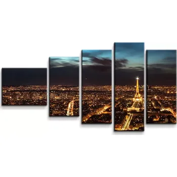 Obraz Sablio Obraz - 5-dílný Noční Paříž - 100x60 cm