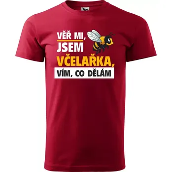 Sablio Tričko s potiskem Věř mi, jsem včelařka - červené 5XL