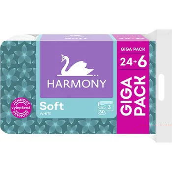 Toaletní papíry Harmony Soft White 3vrstvý toaletní papír, 30 rolí, 15 m role