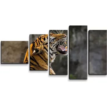 Obraz Sablio Obraz - 5-dílný Řvoucí tygr - 100x60 cm