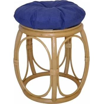 Stolička Axin Trading s.r.o. Ratanová taburetka široká medová polstr modrý melír