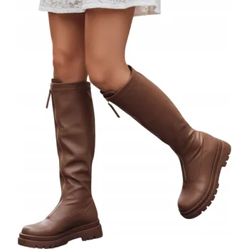 Dámské kozačky Dámské hnědé kozačky na platformě ZY1320 - 41