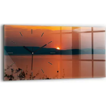 Hodiny Nástěnné Hodiny Skleněné Horizontální do Kanceláře Jezero Balaton večer 60x30 cm