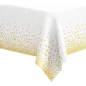 ubrus Jednorázový fóliový ubrus bílý se zlatými tečkami na narozeniny, svaté přijímání 274x137cm