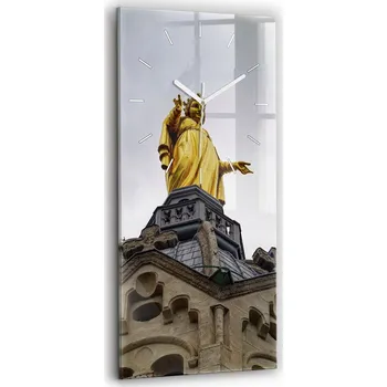 Hodiny Velké skleněné nástěnné hodiny Tiché ručičky Socha Panny Marie v Lyonu 30x60