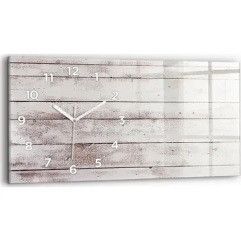 Hodiny Minimalistické Horizontální Skleněné Nástěnné Hodiny Světlé Dřevěné Desky 60x30 cm