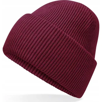 Pokrývka hlavy TEPLÁ ZIMNÍ ČEPICE BEANIE VELMI MĚKKÁ OHRNOVACÍ DVOUVRSTVÁ BURGUNDSKÁ