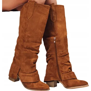 Dámské kozačky Dámské semišové kozačky velbloudí barvy ZY1309 - 37